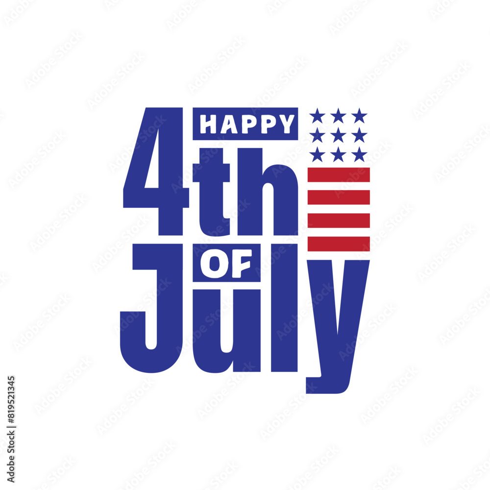Happy Fourth of July typography design to celebrate American Independence Day on 4th July. Handwritten lettering design with American flag red stripes. 4th of July logo with blue text Happy Fourth of July typography design to celebrate American Independence Day on 4th July. Handwritten lettering design with American flag red stripes. 4th of July logo with blue text