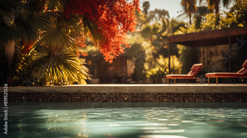 Swimming Pool In Bohemian Style With Copy Space For Commercial Photography