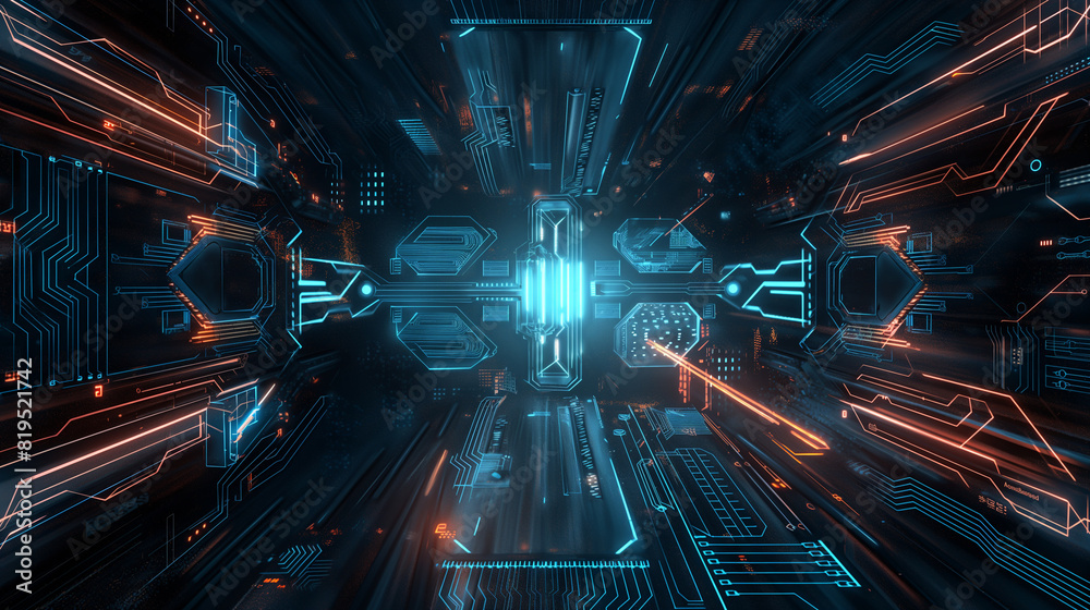 futuristic digital technology background, modern internet cyber tech wallpaper, glowing circuit lines on motherboard 