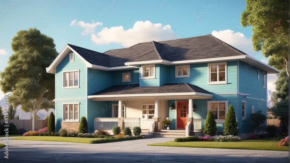 Architecture modern residential house elevation, Exterior 3D building design illustration