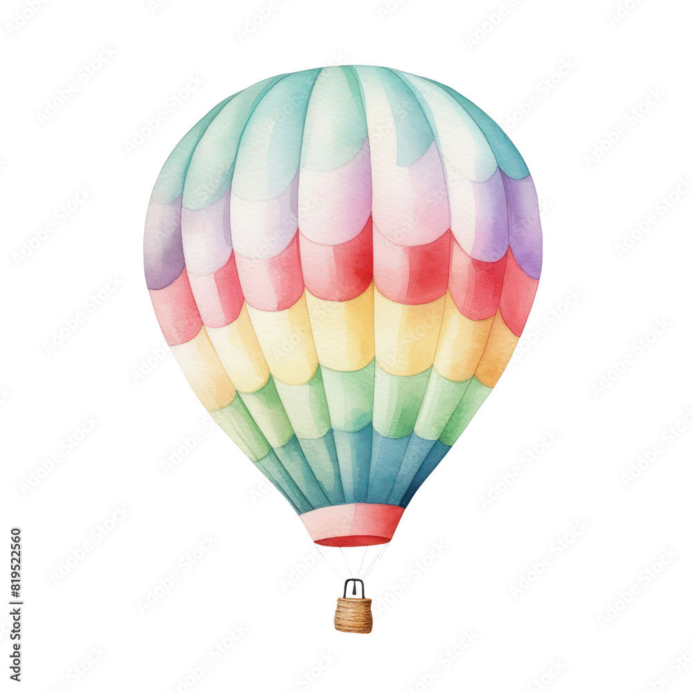 Fototapeta premium watercolor of a colorful hot air balloon floating