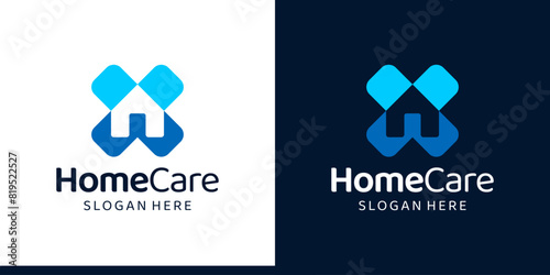 Home care logo design template. House building logo with a cross medical. Clinic house for the health care graphic icon symbol vector.