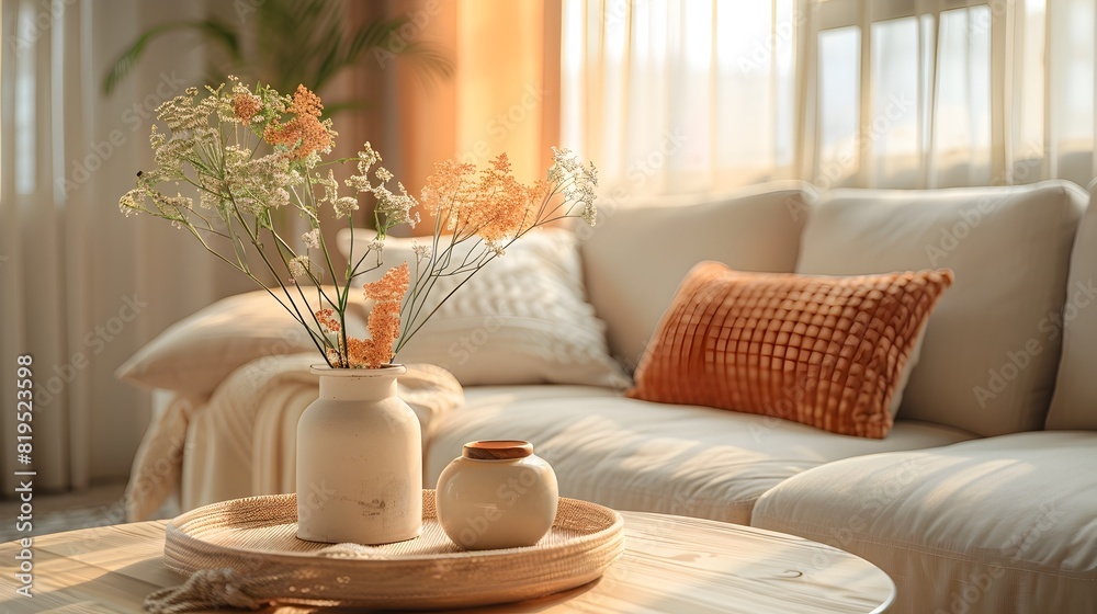 Cozy and Inviting Living Room with Sunlit Decor and Plush Furnishings Cozy and Inviting Living Room with Sunlit Decor and Plush Furnishings