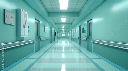 Empty Teal Corridor in Modern Medical Facility