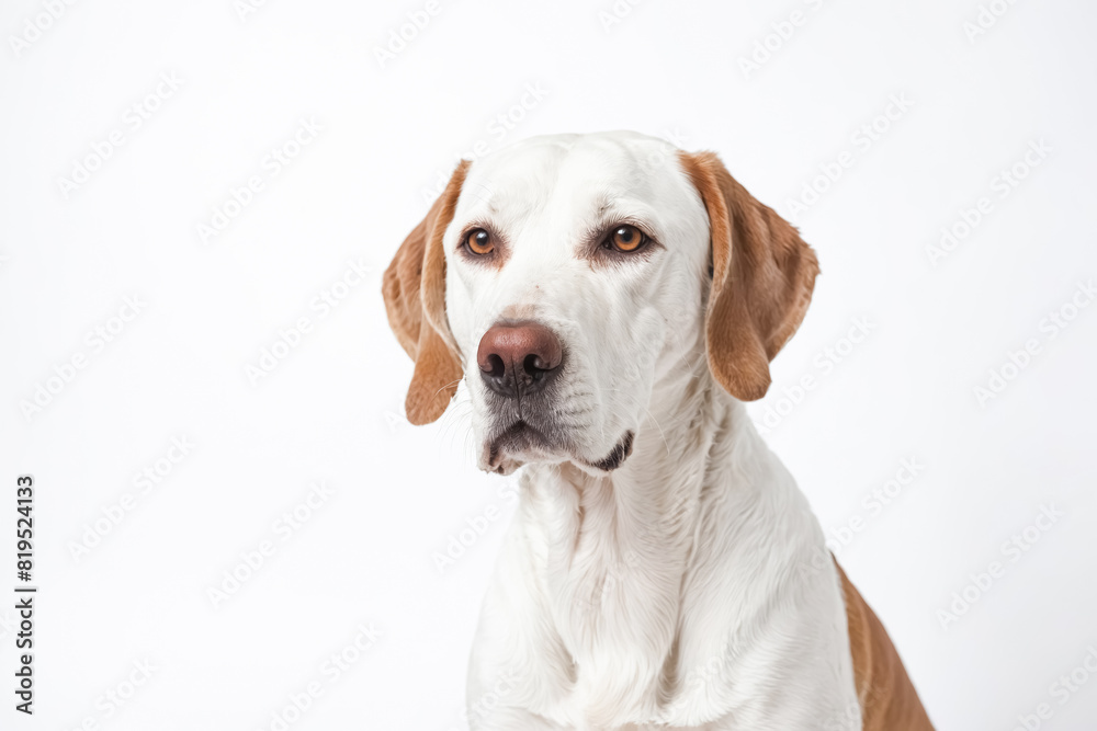 Closeup Portrait of a White Dog with Brown Ears