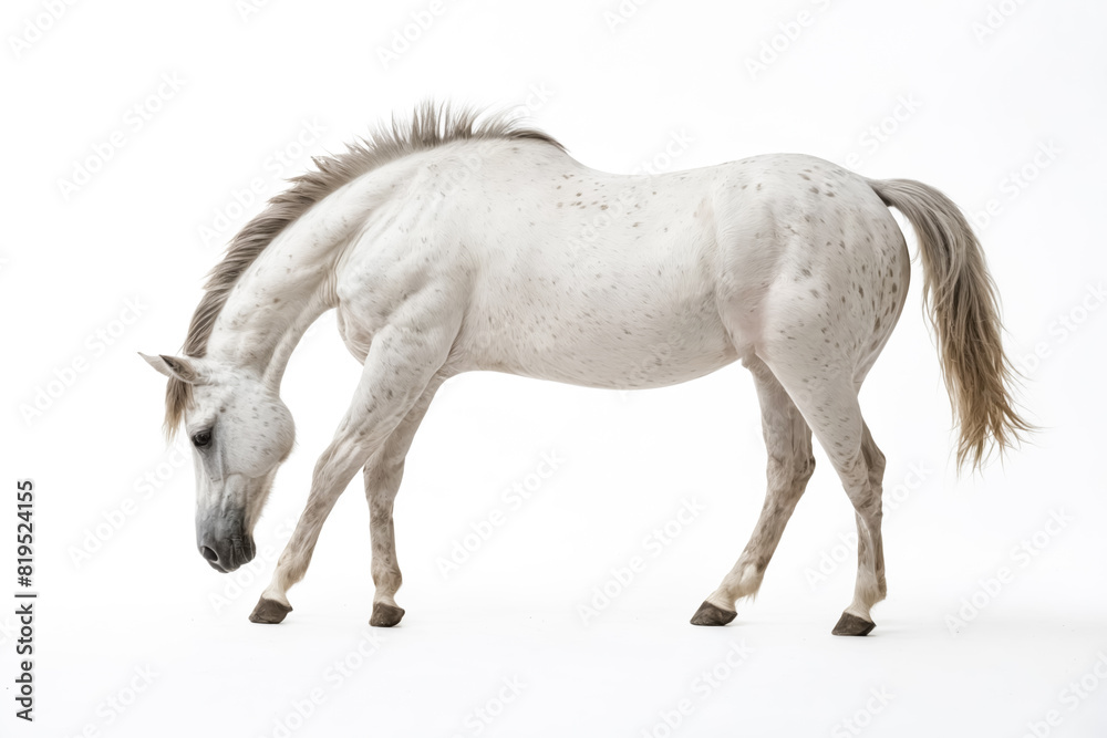 A white horse on a white background. A white horse on a white background.