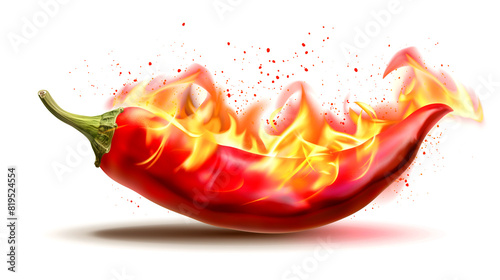 Chili pepper Hot Spicy fire burning isolate on the white background