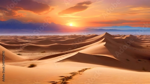 A majestic desert landscape with sand dunes and a stunning sunset  captured in HD --