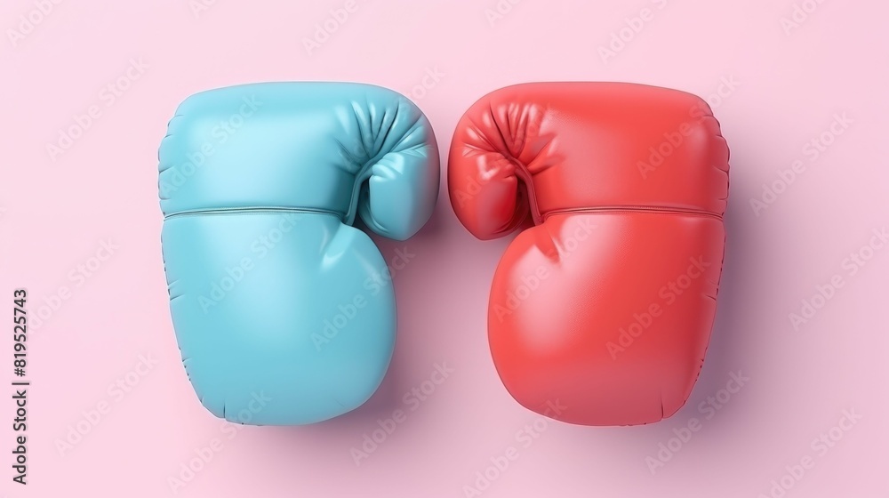 Boxing gloves flat design front view sports equipment theme 3D render 