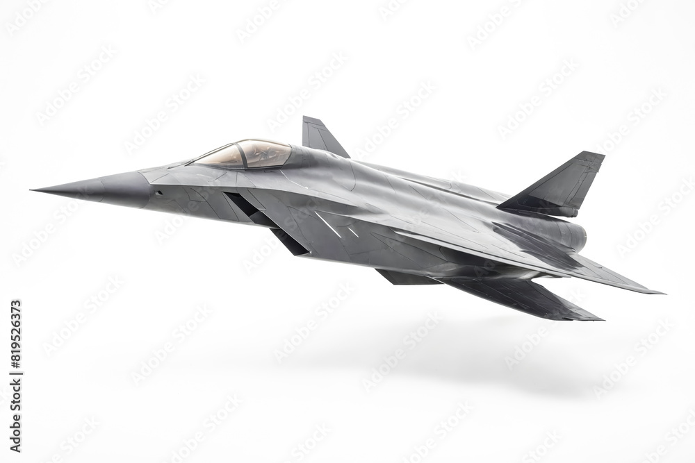 Black fighter jet in flight on white background Black fighter jet in flight on white background