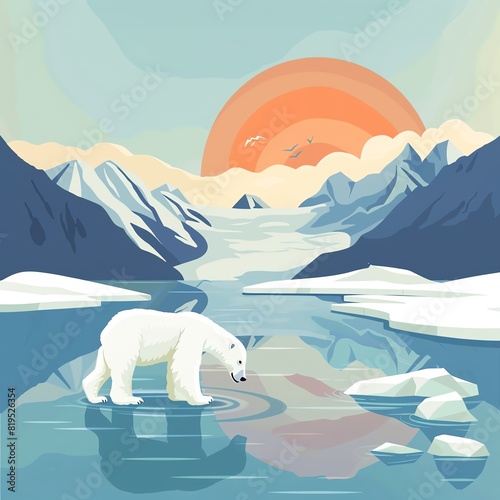 Global warming impact on polar regions in flat design front view with environmental theme in water color with Analogous Color Scheme