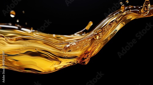 Pouring oil drop isolated on black background. Macro shot generate AI