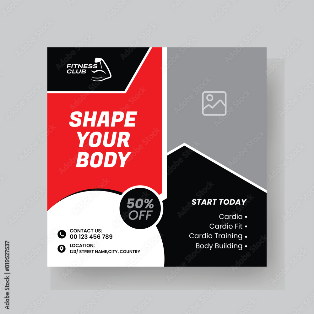 Gym and fitness social media post template design. Gym and fitness social media post template design.