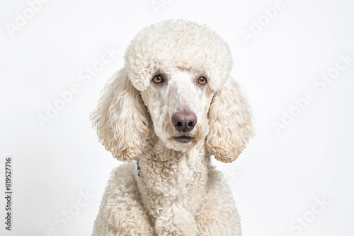 Closeup portrait of a white poodle