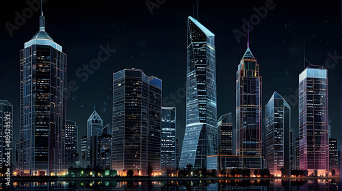 Glossy and artistic neon light effect urban landscapes of modern towering cities and Skyscrapers or Artistic textures and futuristic townscapes ai generative #819528533