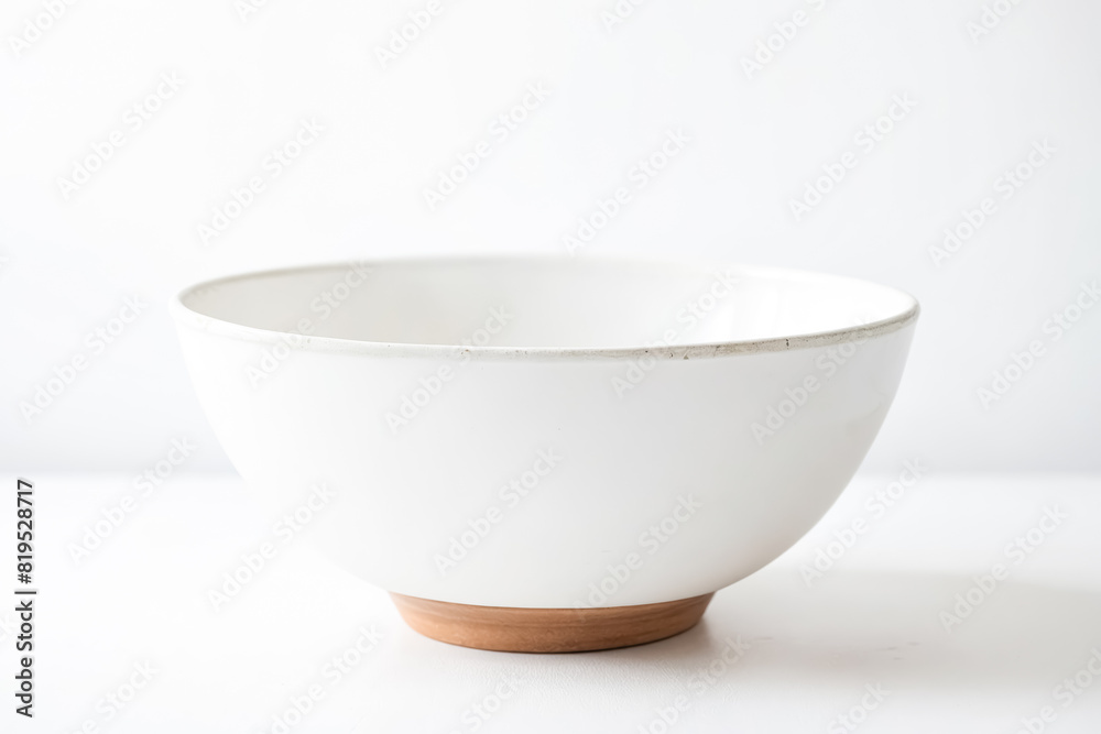 White Ceramic Bowl with Wooden Base White Ceramic Bowl with Wooden Base