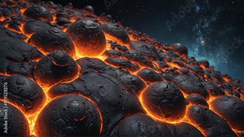 Glowing Lava Bubbles Drifting in Space photo