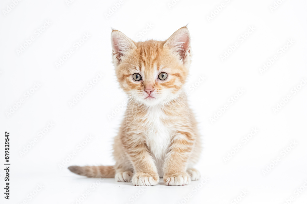 Adorable Orange Kitten Sitting on White Background