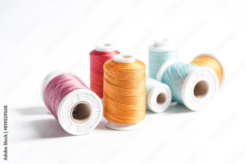 Colorful spools of thread on a white background Colorful spools of thread on a white background