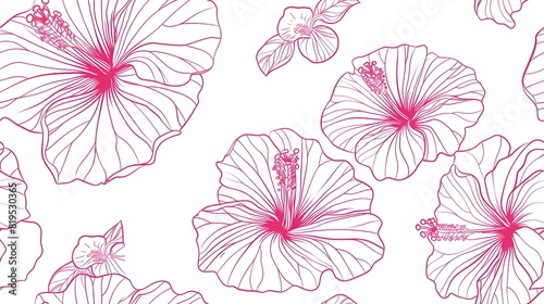 Vibrant Pink Hibiscus Blooms Amidst Lush Tropical Foliage