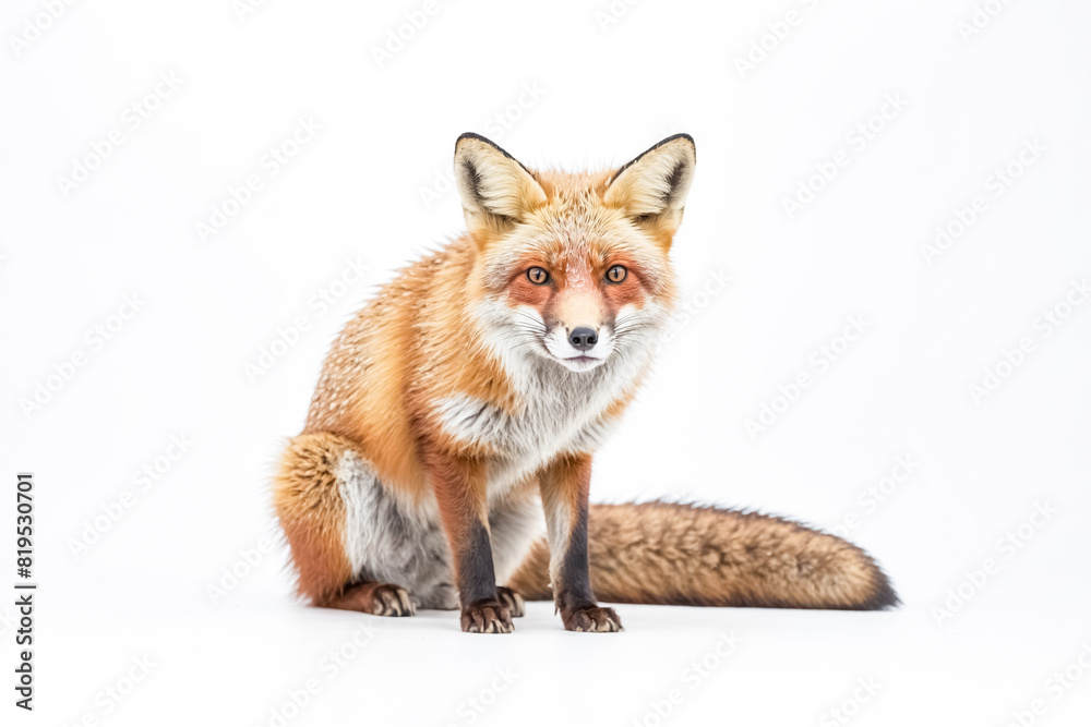Obraz premium Red Fox Sitting on White Background