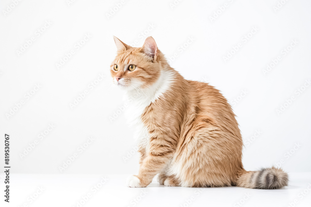 Cute ginger cat sitting on a white background