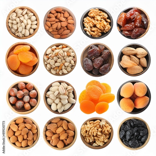 Satisfying Snacks: Nuts and Dried Fruits Selection on White