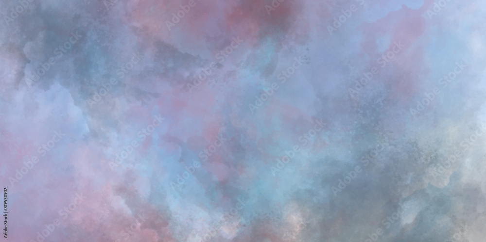 Obraz premium Amazing beautiful sky with clouds. Blue sky background with clouds glowing in light pink color. white clouds against blue sky. Abstract colorful watercolor on white background. Digital art painting.