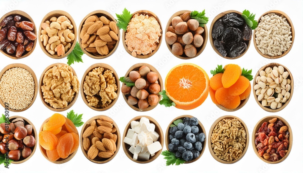 Trail Mix Selection: Assorted Nuts and Dried Fruits Isolated Trail Mix Selection: Assorted Nuts and Dried Fruits Isolated