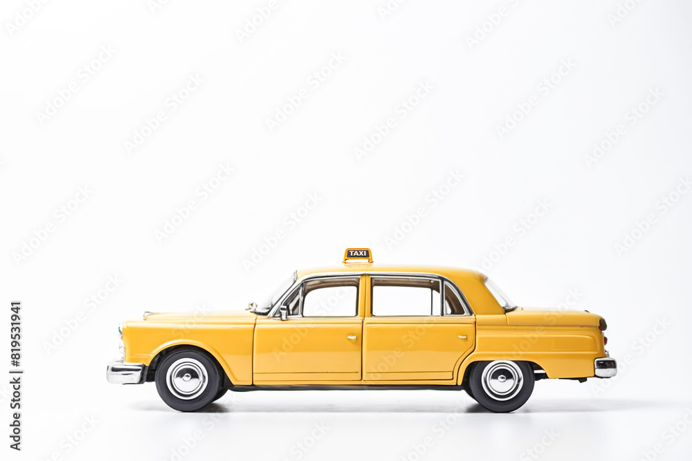 Yellow Taxi Cab Toy on White Background