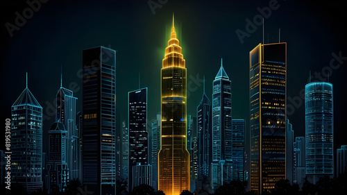 Glossy and artistic neon light effect urban landscapes of modern towering cities and Skyscrapers or Artistic textures and futuristic townscapes ai generative #819531980