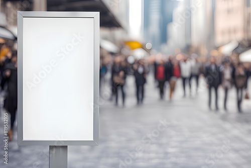 A blank advertising sign against on city blurry background 