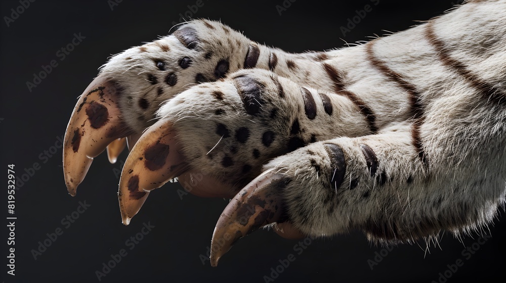 Formidable Elegance A CloseUp Look at a White Tigers Intricately Marked Claw Generative ai