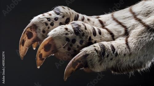 Formidable Elegance A CloseUp Look at a White Tigers Intricately Marked Claw Generative ai