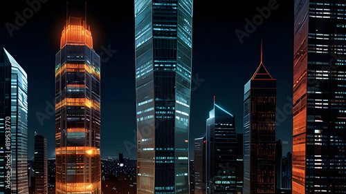 Glossy and artistic neon light effect urban landscapes of modern towering cities and Skyscrapers or Artistic textures and futuristic townscapes ai generative #819533770