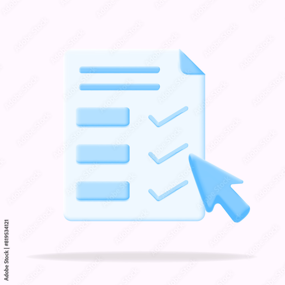 document list filled with pointer, 3d icon vector illustration document list filled with pointer, 3d icon vector illustration