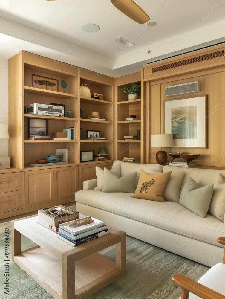 bright room with a sofa and a wooden beige wardrobe and light from the window interior design bright room with a sofa and a wooden beige wardrobe and light from the window interior design