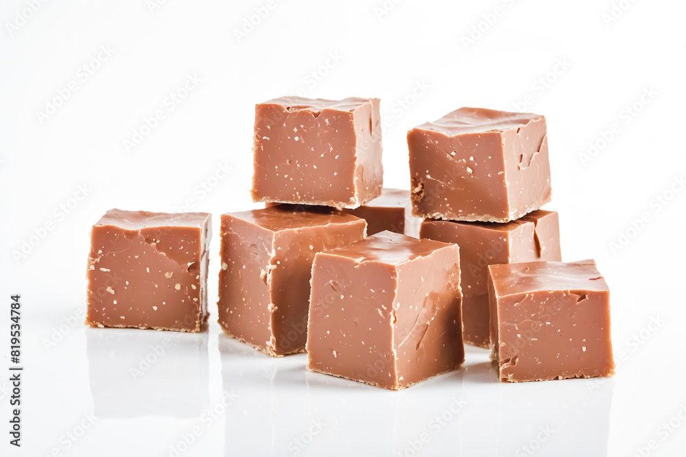 Stack of Chocolate Fudge Cubes on a White Background Stack of Chocolate Fudge Cubes on a White Background