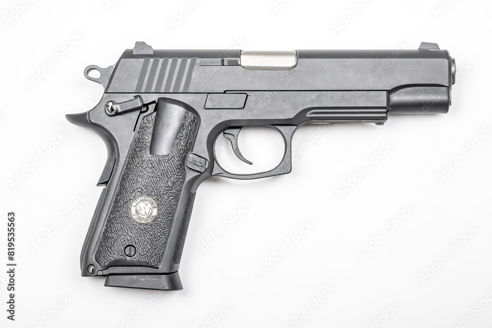 Black Semi-Automatic Pistol Isolated on White Background