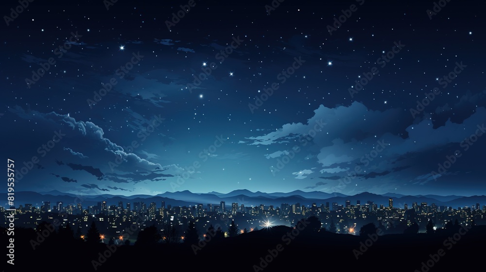 The night of the city,Skyline Neighborhood with a Clear Night Sky Brightly Lit up generate AI
