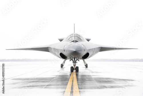 A black fighter on the landing strip. photo