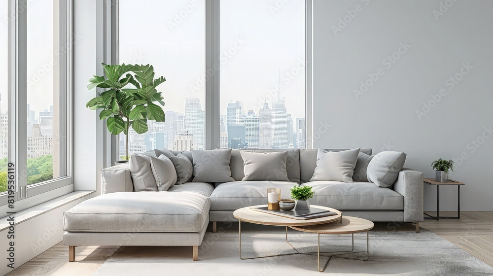 A high-rise living room with floor-to-ceiling windows revealing a starlit city skyline. The room's ambiance is calm and reflective, with a soft, neutral palette and minimalistic design that focus A high-rise living room with floor-to-ceiling windows revealing a starlit city skyline. The room's ambiance is calm and reflective, with a soft, neutral palette and minimalistic design that focus