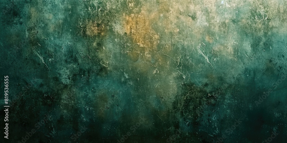 An artistic texture abstract background of green and gold painted on wall. Beautiful painting painted with oil colored or acrylic or watercolor in green and gold colors with canvas texture. AIG42.