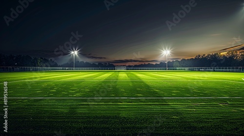 Unoccupied empty football pitch at night