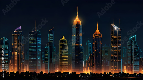 Glossy and artistic neon light effect urban landscapes of modern towering cities and Skyscrapers or Artistic textures and futuristic townscapes ai generative #819536930
