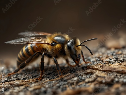 Bee close-up, clear, natural light. Clarity: 8k © Thanawut