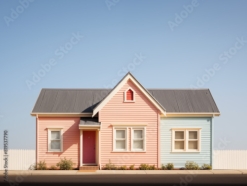 A Minimal Single Home With Clean Pastel Light, Copy Space For Commercial Photography
