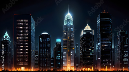 Glossy and artistic neon light effect urban landscapes of modern towering cities and Skyscrapers or Artistic textures and futuristic townscapes ai generative #819539301