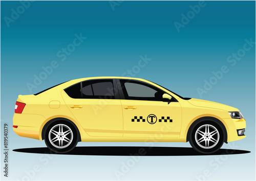 Yellow Taxi car. 3d color vector illustration