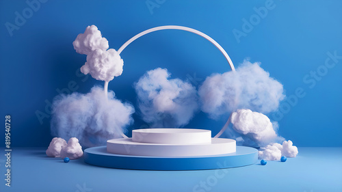 Cloud background podium blue 3d product sky white display platform render abstract stage pastel scene